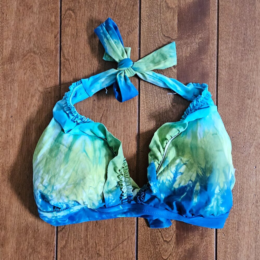 Lucky Brand Green & Blue Tie Dye Triangle Halter Bikini Top